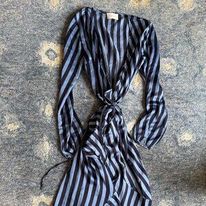 Blue Stripe Silken Wrap Dress